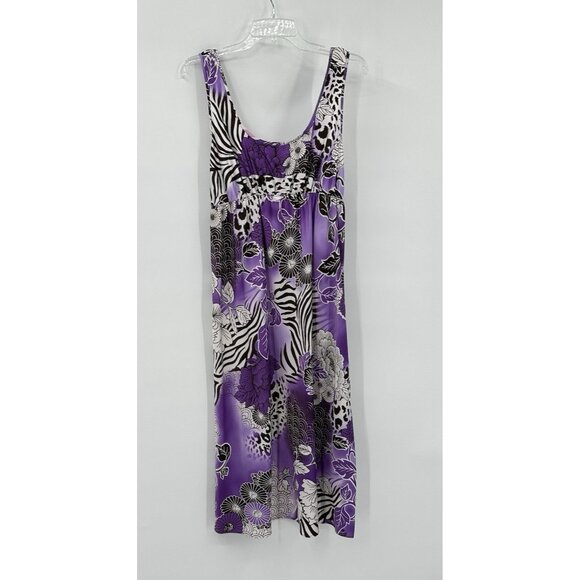 NATORI CRUZ 2 PIECE SET robe slip nightgown satin floral midi kimono purple L - Picture 7 of 13